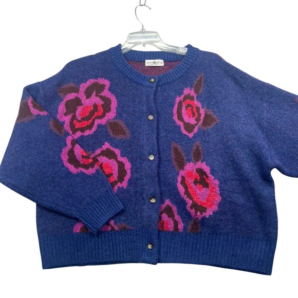 NATURAL LIFE Sweaters - Natural Life Cardigan Women XL Blue Floral Rose Knit Button Front Sweater
